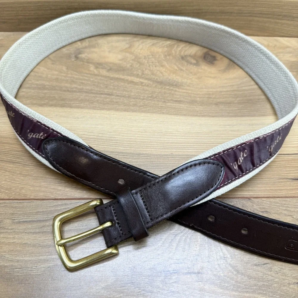 Vineyard Vines Mens 32 'gate‎ Belt Burgundy Brown Leather Trim